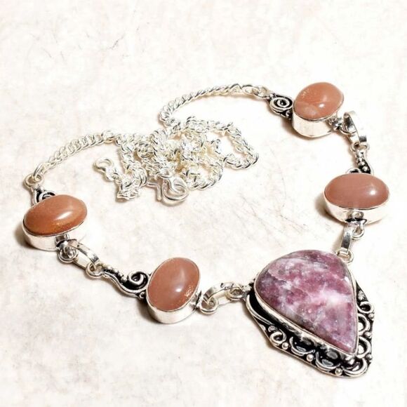 Lepidolite Jasper Gemstone Ethnic Handmade Necklace Jewelry 26 Gms